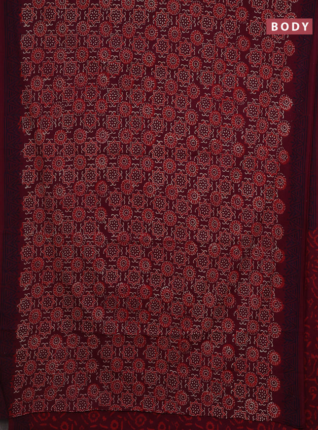 Jaipur cotton saree maroon with allover ajrakh prints and printed border