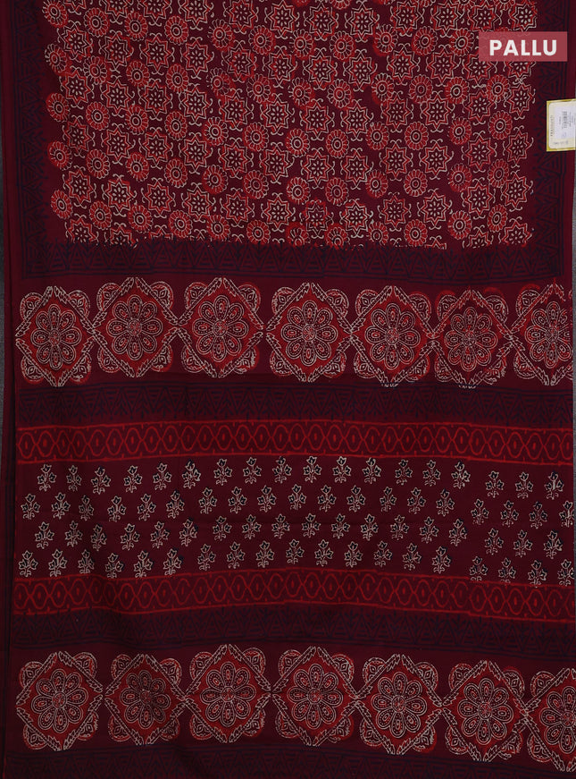 Jaipur cotton saree maroon with allover ajrakh prints and printed border