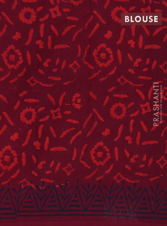 Jaipur cotton saree maroon with allover ajrakh prints and printed border