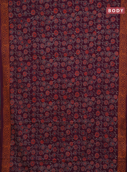Jaipur cotton saree wine shade with allover floral prints and printed border