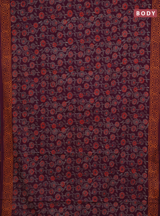 Jaipur cotton saree wine shade with allover floral prints and printed border