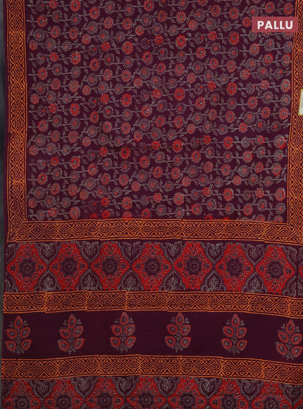 Jaipur cotton saree wine shade with allover floral prints and printed border