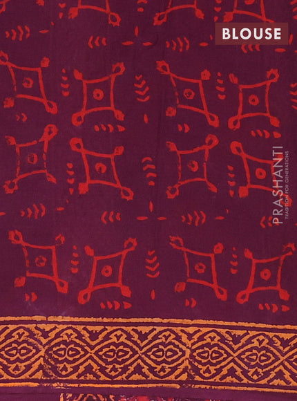 Jaipur cotton saree wine shade with allover floral prints and printed border