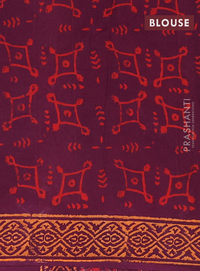 Jaipur cotton saree wine shade with allover floral prints and printed border