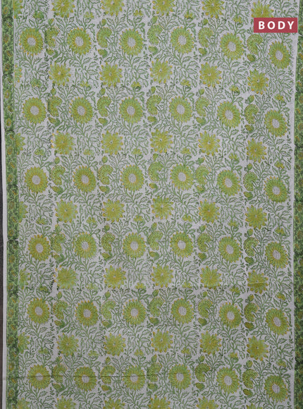 Jaipur cotton saree off white and light green with allover floral prints and printed border