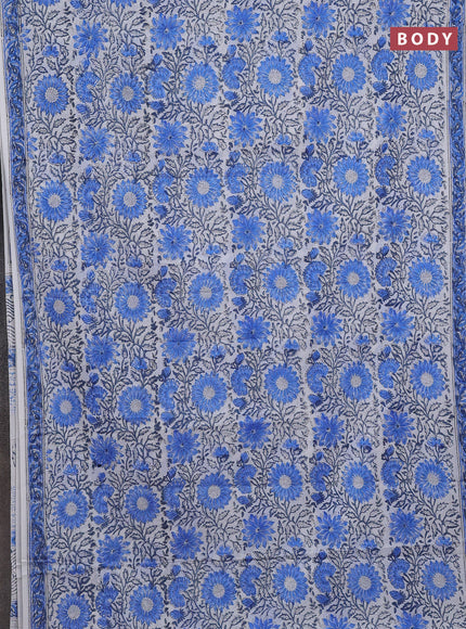 Jaipur cotton saree off white and blue with allover floral prints and printed border