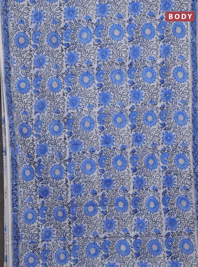 Jaipur cotton saree off white and blue with allover floral prints and printed border