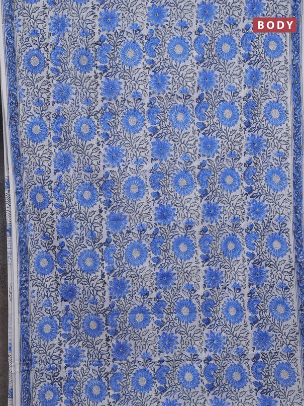 Jaipur cotton saree off white and blue with allover floral prints and printed border
