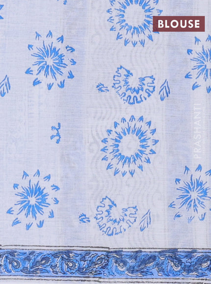 Jaipur cotton saree off white and blue with allover floral prints and printed border