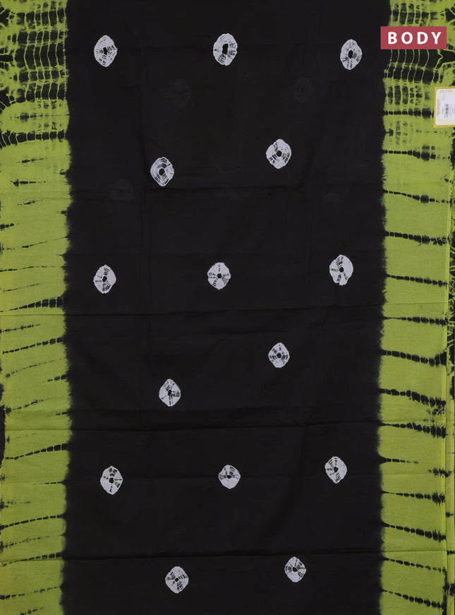 Jaipur cotton saree black and light green with batik butta prints and tie & dye border