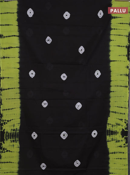 Jaipur cotton saree black and light green with batik butta prints and tie & dye border
