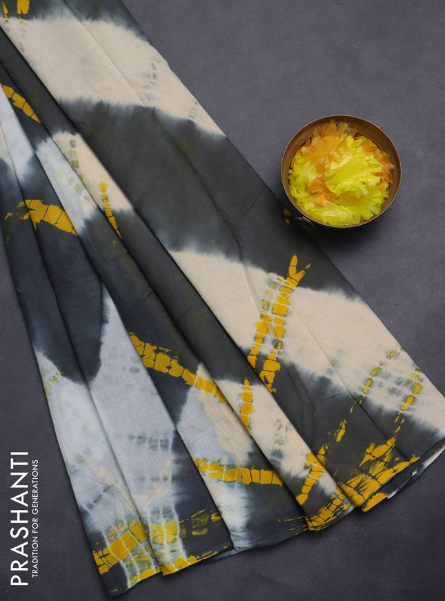 Jaipur cotton saree grey with tie & dye prints in borderless style