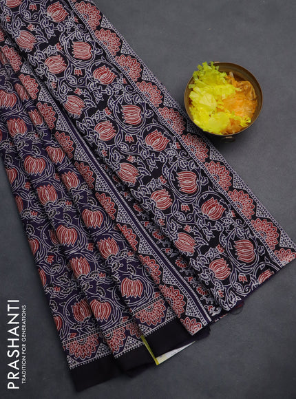 Jaipur cotton saree dark blue and black with allover kalamkari prints and printed border