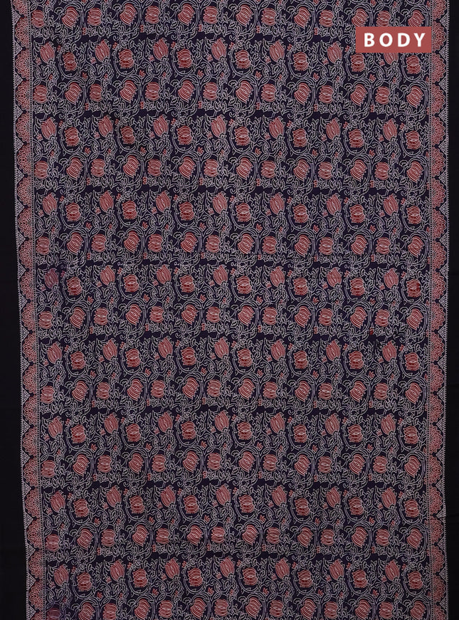 Jaipur cotton saree dark blue and black with allover kalamkari prints and printed border