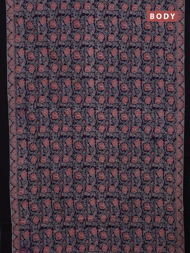 Jaipur cotton saree dark blue and black with allover kalamkari prints and printed border