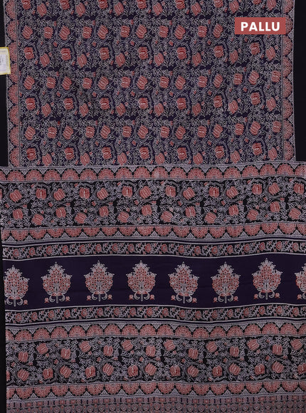 Jaipur cotton saree dark blue and black with allover kalamkari prints and printed border