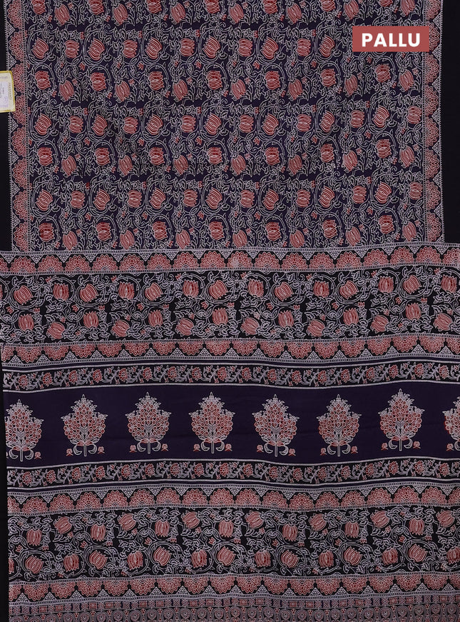 Jaipur cotton saree dark blue and black with allover kalamkari prints and printed border