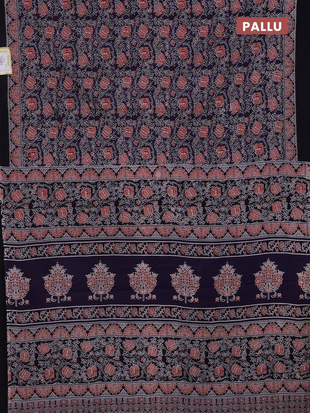 Jaipur cotton saree dark blue and black with allover kalamkari prints and printed border