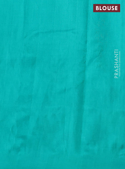 Silk cotton saree teal green with plain body and long kutchi embroidery border