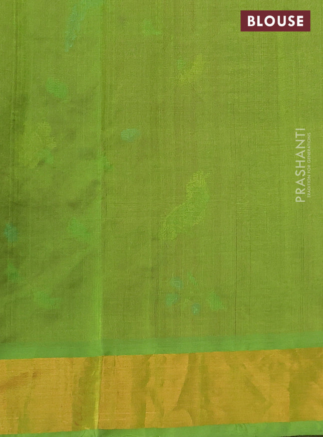 Silk cotton saree pink and light green with allover embroidery work and zari woven border