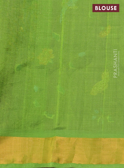Silk cotton saree purple and light green with allover embroidery work and zari woven border