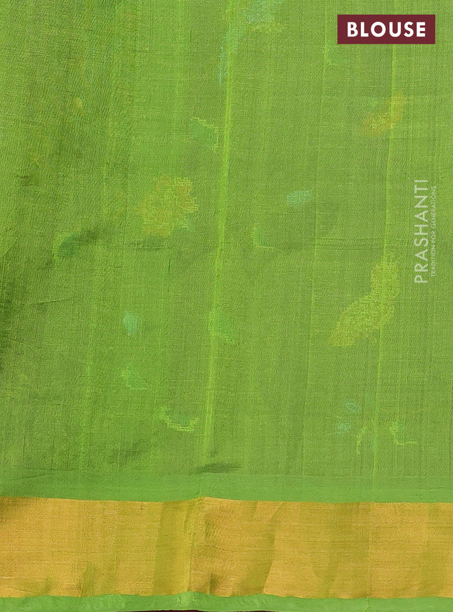 Silk cotton saree purple and light green with allover embroidery work and zari woven border