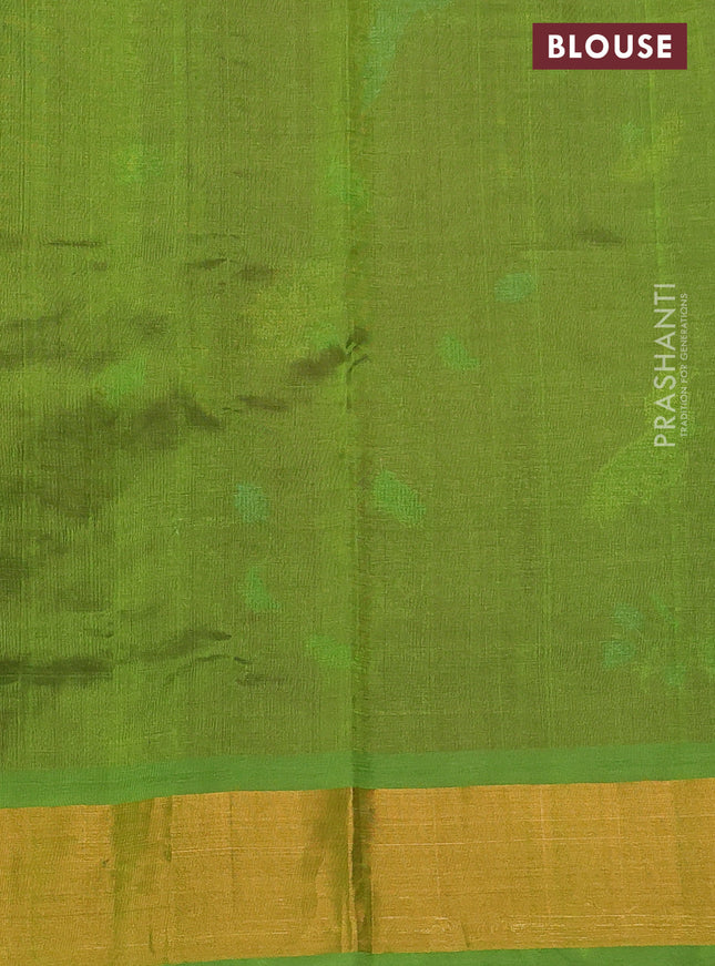 Silk cotton saree pink and light green with allover embroidery work and zari woven border