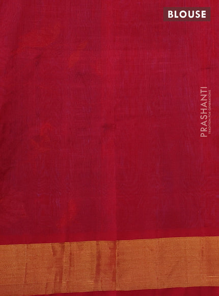 Silk cotton saree cs blue and red with allover embroidery work and zari woven border
