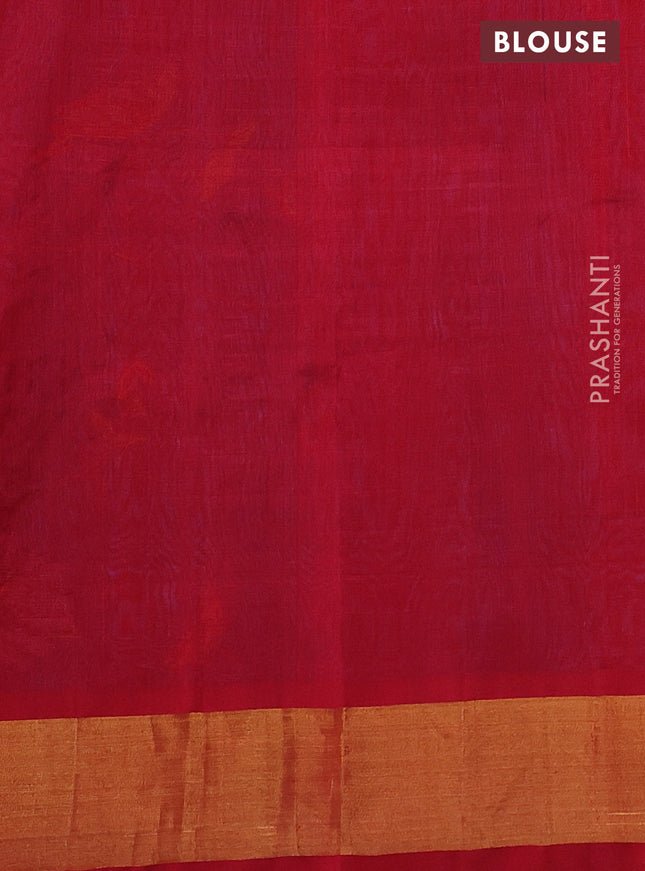Silk cotton saree cs blue and red with allover embroidery work and zari woven border