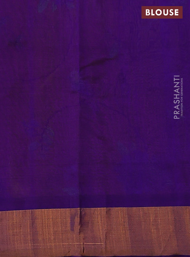 Silk cotton saree mustard yellow and violet with allover embroidery work and zari woven border