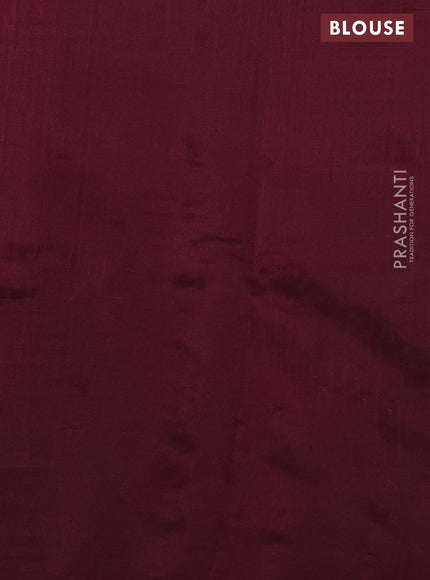 Silk cotton saree wine shade with plain body and long kutchi embroidery border