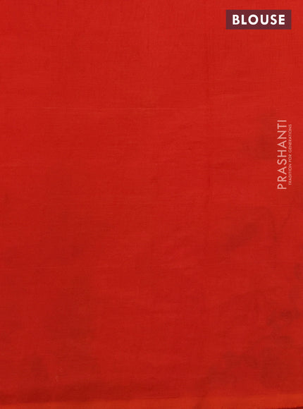 Silk cotton saree orange with plain body and long kutchi embroidery border