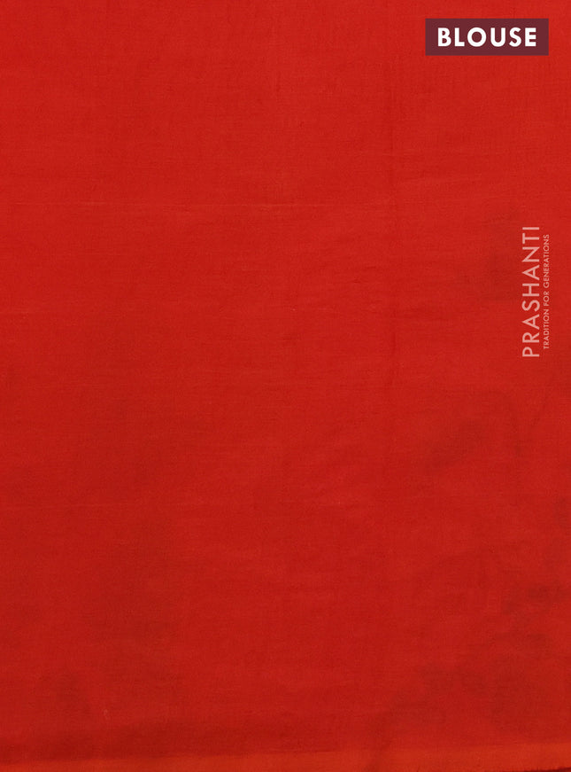 Silk cotton saree orange with plain body and long kutchi embroidery border