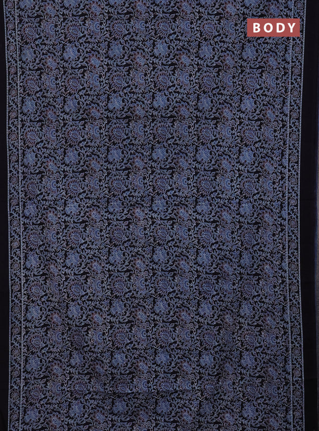 Jaipur cotton saree black and indigo blue with allover ajrakh prints and printed border