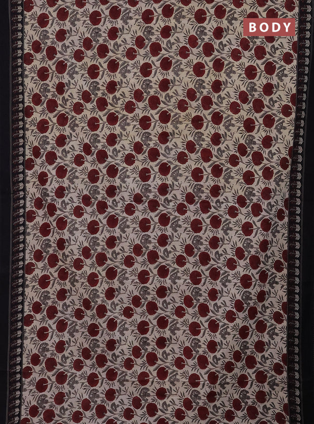 Jaipur cotton saree beige and black with allover prints and printed border