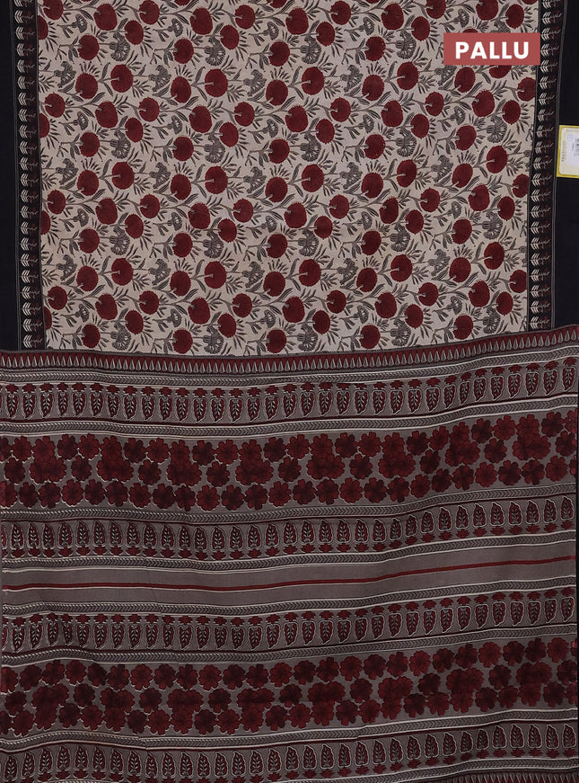 Jaipur cotton saree beige and black with allover prints and printed border