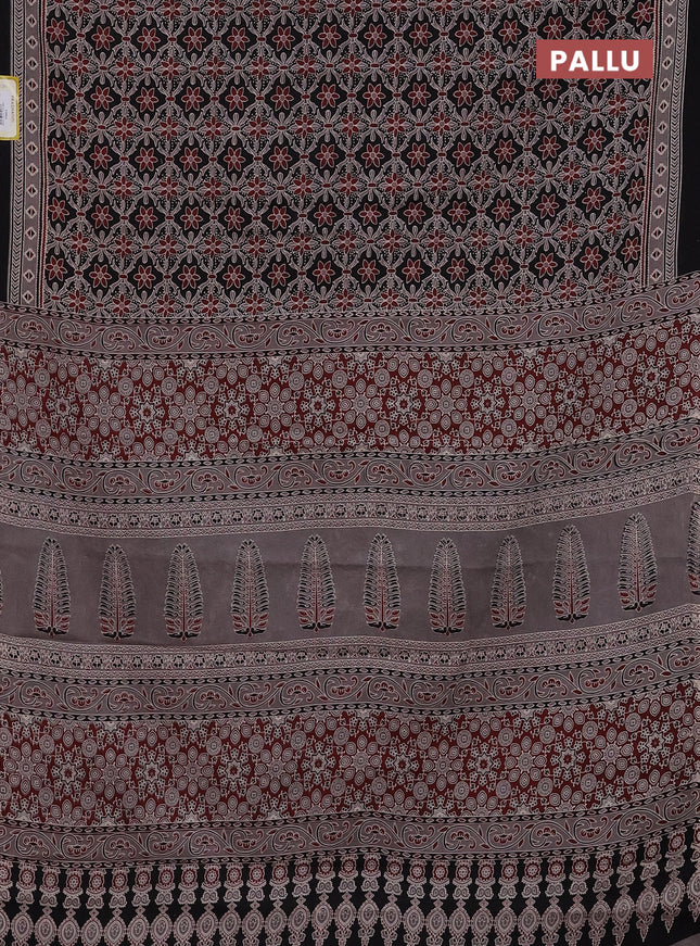 Jaipur cotton saree black and grey shade with allover prints and printed border