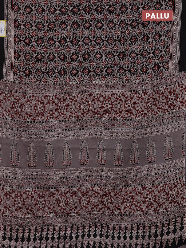 Jaipur cotton saree black and grey shade with allover prints and printed border