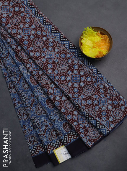 Jaipur cotton saree indigo blue and black with allover prints and printed border