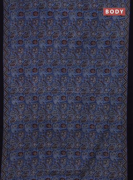 Jaipur cotton saree indigo blue and black with allover prints and printed border