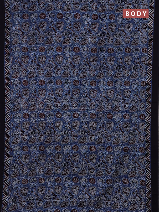 Jaipur cotton saree indigo blue and black with allover prints and printed border