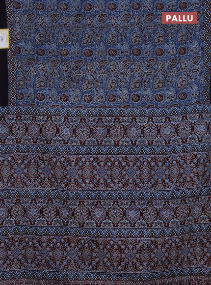 Jaipur cotton saree indigo blue and black with allover prints and printed border