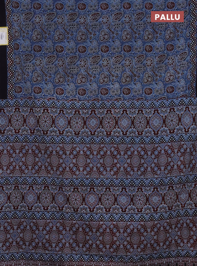 Jaipur cotton saree indigo blue and black with allover prints and printed border