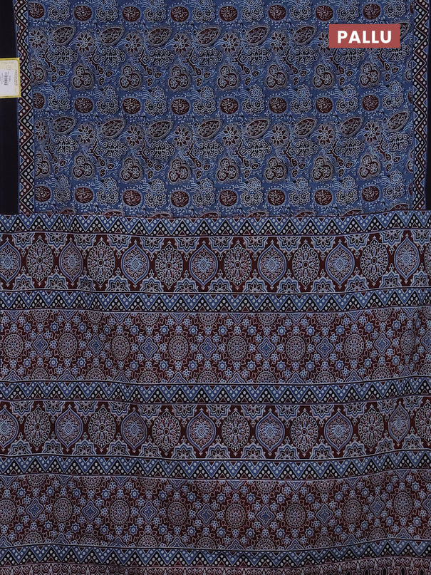 Jaipur cotton saree indigo blue and black with allover prints and printed border