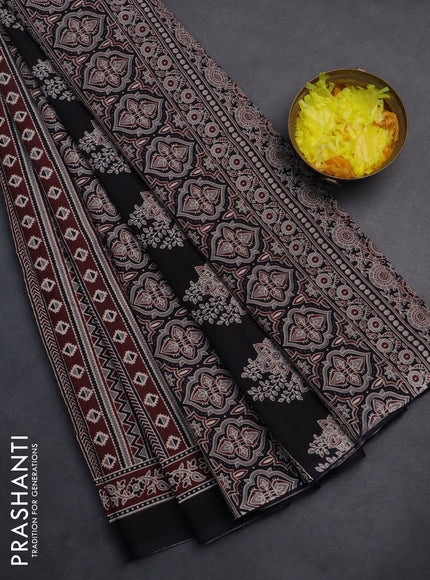 Jaipur cotton saree maroon grey shade and black with allover prints and printed border