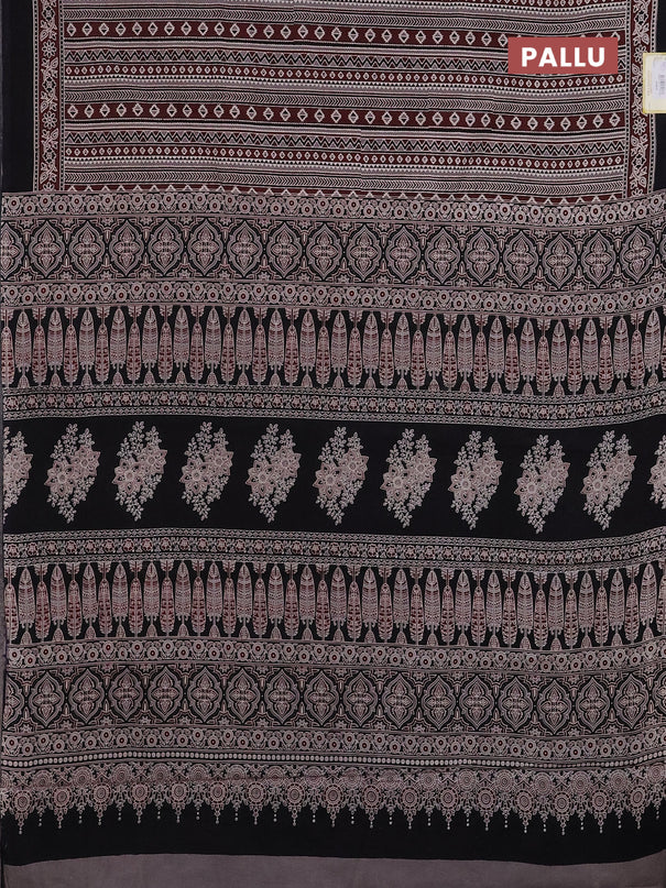 Jaipur cotton saree maroon grey shade and black with allover prints and printed border