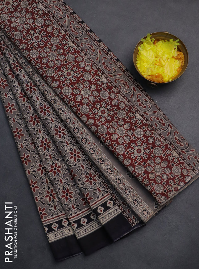 Jaipur cotton saree grey and black with allover prints and printed border
