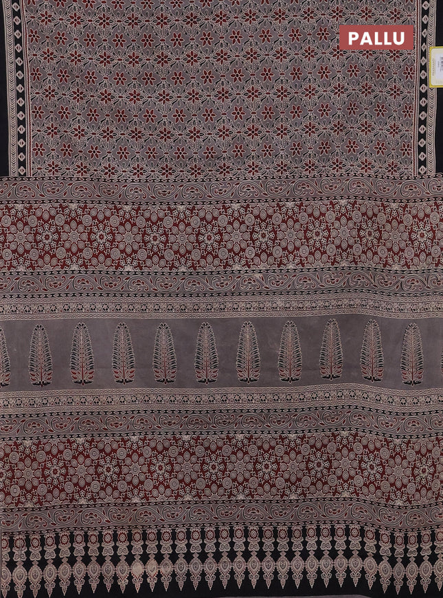 Jaipur cotton saree grey and black with allover prints and printed border