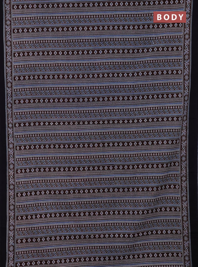 Jaipur cotton saree maroon blue and black with allover prints and printed border