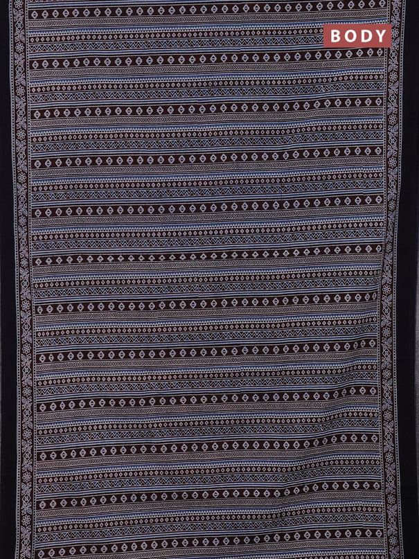 Jaipur cotton saree maroon blue and black with allover prints and printed border